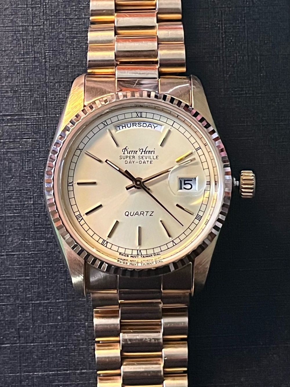Gold-Tone Day-Date Quartz Men's Watch